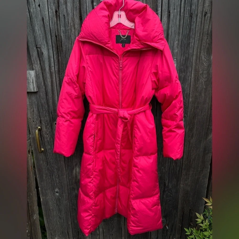 J. Crew Coral Puffer Long Coat w/Belt & Zip-up Front Size XS